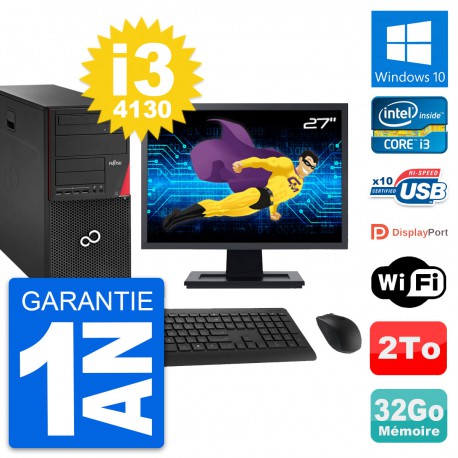 PC Tour Fujitsu P920 Ecran 27" Intel i3-4130 RAM 32Go Disque 2To Windows 10 Wifi