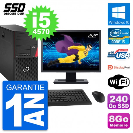 PC Tour Fujitsu P920 Ecran 22" Intel i5-4570 RAM 8Go SSD 240Go Windows 10 Wifi