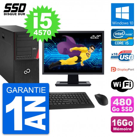PC Tour Fujitsu P920 Ecran 22" Intel i5-4570 RAM 16Go SSD 480Go Windows 10 Wifi