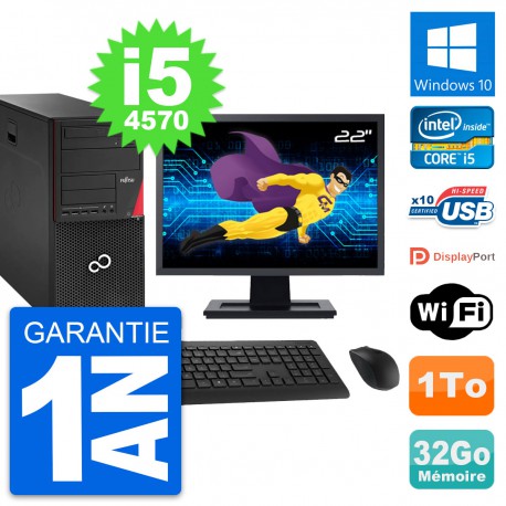 PC Tour Fujitsu P920 Ecran 22" Intel i5-4570 RAM 32Go Disque 1To Windows 10 Wifi