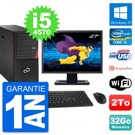 PC Tour Fujitsu P920 Ecran 27" Intel i5-4570 RAM 32Go Disque 2To Windows 10 Wifi