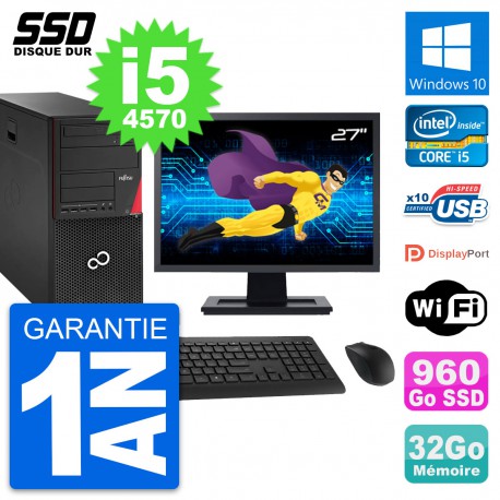 PC Tour Fujitsu P920 Ecran 27" Intel i5-4570 RAM 32Go SSD 960Go Windows 10 Wifi