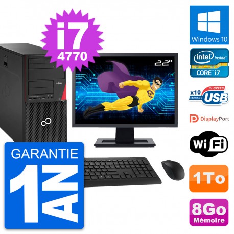 PC Tour Fujitsu P920 Ecran 22" Intel i7-4770 RAM 8Go Disque 1To Windows 10 Wifi