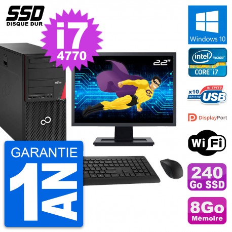 PC Tour Fujitsu P920 Ecran 22" Intel i7-4770 RAM 8Go SSD 240Go Windows 10 Wifi