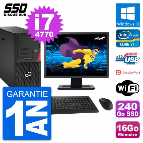 PC Tour Fujitsu P920 Ecran 22" Intel i7-4770 RAM 16Go SSD 240Go Windows 10 Wifi