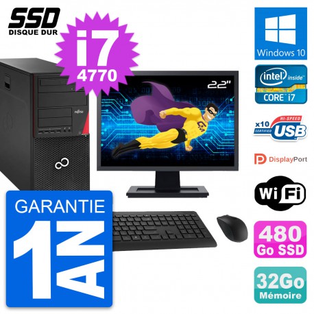 PC Tour Fujitsu P920 Ecran 22" Intel i7-4770 RAM 32Go SSD 480Go Windows 10 Wifi