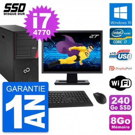 PC Tour Fujitsu P920 Ecran 27" Intel i7-4770 RAM 8Go SSD 240Go Windows 10 Wifi