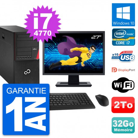 PC Tour Fujitsu P920 Ecran 27" Intel i7-4770 RAM 32Go Disque 2To Windows 10 Wifi