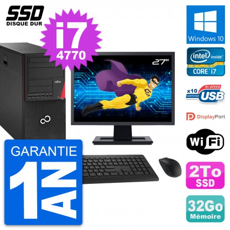 PC Tour Fujitsu P920 Ecran 27" Intel i7-4770 RAM 32Go SSD 2To Windows 10 Wifi