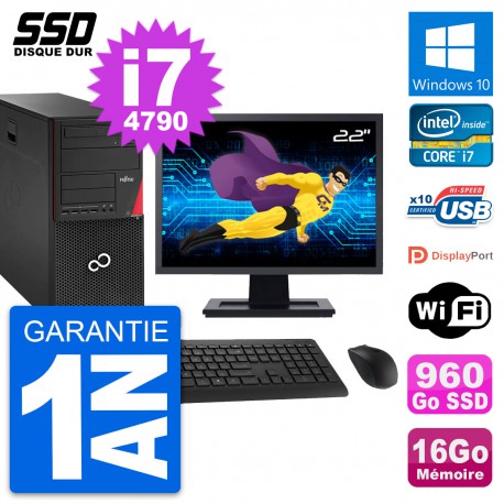 PC Tour Fujitsu P920 Ecran 22" Intel i7-4790 RAM 16Go SSD 960Go Windows 10 Wifi
