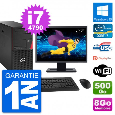 PC Tour Fujitsu P920 Ecran 27" Core i7-4790 RAM 8Go Disque 500Go Windows 10 Wifi