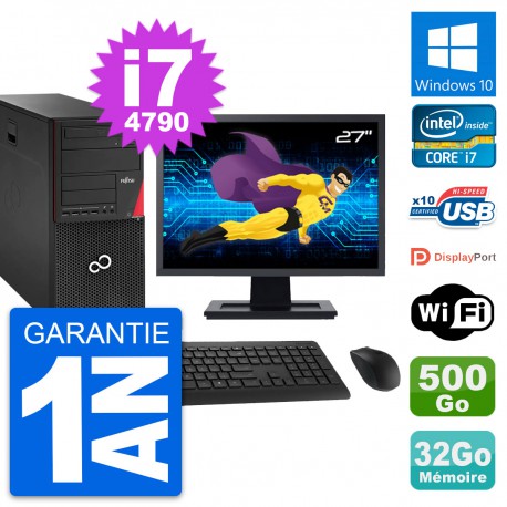 PC Tour Fujitsu P920 Ecran 27" i7-4790 RAM 32Go Disque 500Go Windows 10 Wifi