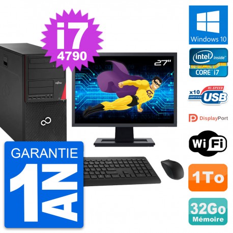 PC Tour Fujitsu P920 Ecran 27" Intel i7-4790 RAM 32Go Disque 1To Windows 10 Wifi