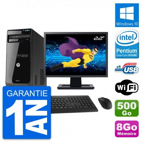 PC Tour HP Pro 3400 MT Ecran 22" Intel G630 RAM 8Go Disque 500Go Windows 10 Wifi