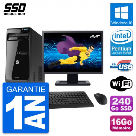 PC Tour HP Pro 3400 MT Ecran 22" Pentium G630 RAM 16Go SSD 240Go Windows 10 Wifi