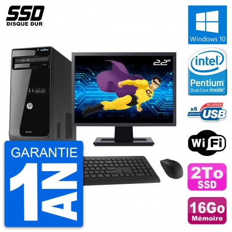 PC Tour HP Pro 3400 MT Ecran 22" Pentium G630 RAM 16Go SSD 2To Windows 10 Wifi