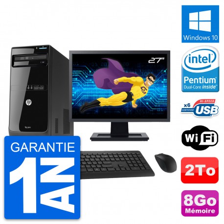 PC Tour HP Pro 3400 MT Ecran 27" Pentium G630 RAM 8Go Disque 2To Windows 10 Wifi