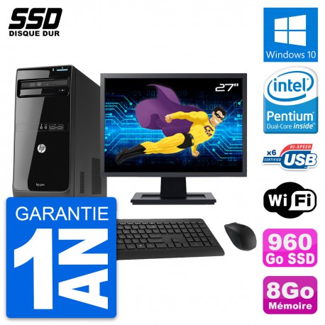 PC Tour HP Pro 3400 MT Ecran 27" Pentium G630 RAM 8Go SSD 960Go Windows 10 Wifi