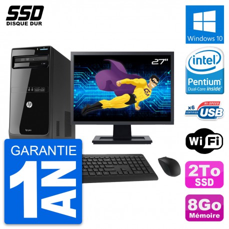 PC Tour HP Pro 3400 MT Ecran 27" Intel G630 RAM 8Go SSD 2To Windows 10 Wifi