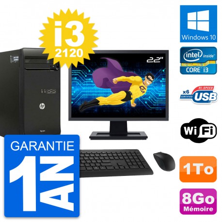 PC Tour HP Pro 3400 MT Ecran 22" Core i3-2120 RAM 8Go Disque 1To Windows 10 Wifi