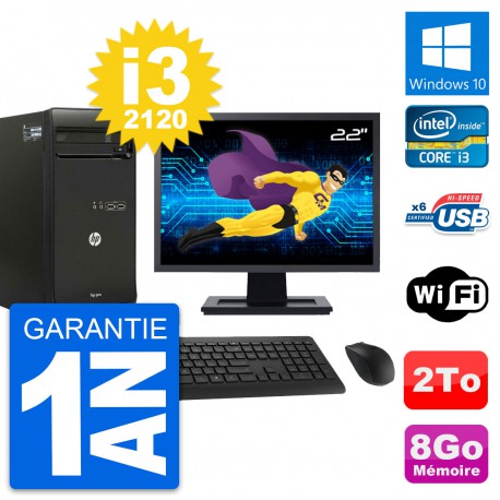 PC Tour HP Pro 3400 MT Ecran 22" Core i3-2120 RAM 8Go Disque 2To Windows 10 Wifi