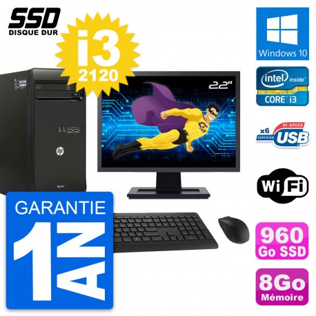 PC Tour HP Pro 3400 MT Ecran 22" Core i3-2120 RAM 8Go SSD 960Go Windows 10 Wifi