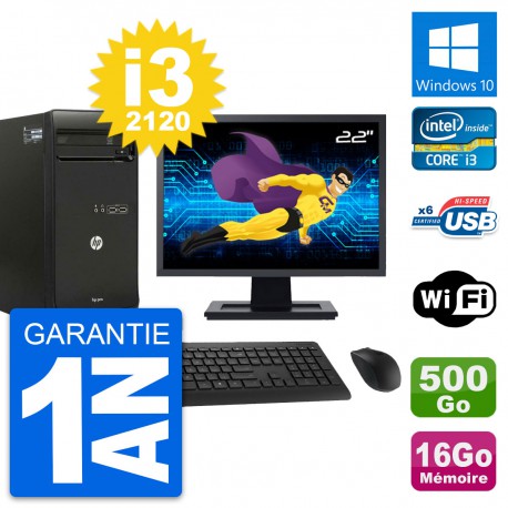 PC Tour HP Pro 3400 MT Ecran 22" i3-2120 RAM 16Go Disque 500Go Windows 10 Wifi