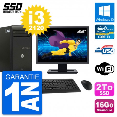 PC Tour HP Pro 3400 MT Ecran 22" Core i3-2120 RAM 16Go SSD 2To Windows 10 Wifi