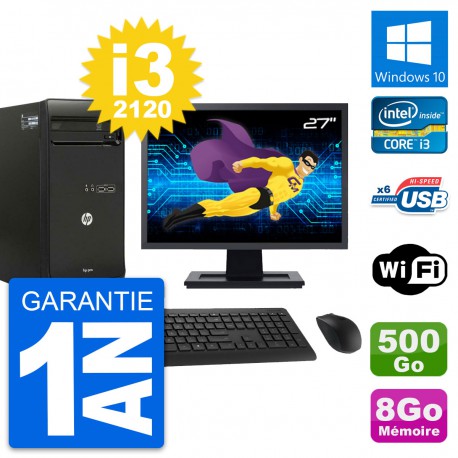 PC Tour HP Pro 3400 MT Ecran 27" i3-2120 RAM 8Go Disque 500Go Windows 10 Wifi