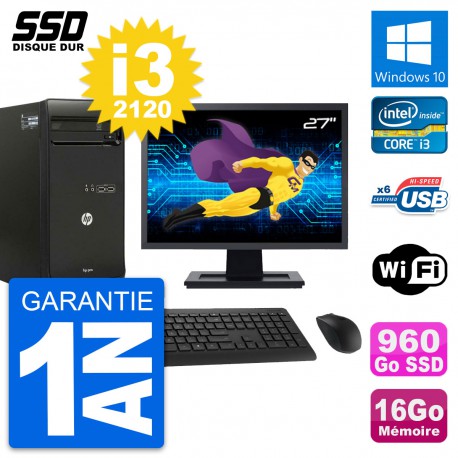 PC Tour HP Pro 3400 MT Ecran 27" Core i3-2120 RAM 16Go SSD 960Go Windows 10 Wifi