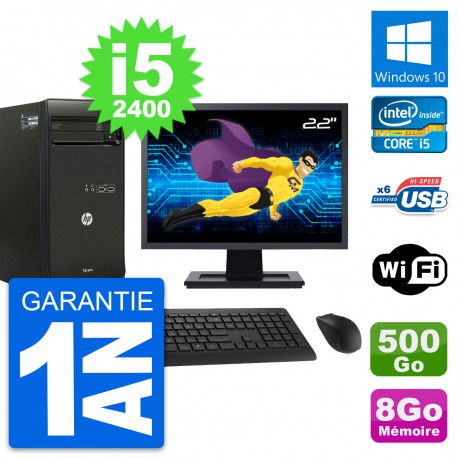 PC Tour HP Pro 3400 MT Ecran 22" i5-2400 RAM 8Go Disque 500Go Windows 10 Wifi