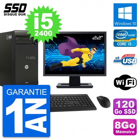 PC Tour HP Pro 3400 MT Ecran 22" Core i5-2400 RAM 8Go SSD 120Go Windows 10 Wifi