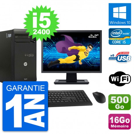 PC Tour HP Pro 3400 MT Ecran 22" i5-2400 RAM 16Go Disque 500Go Windows 10 Wifi
