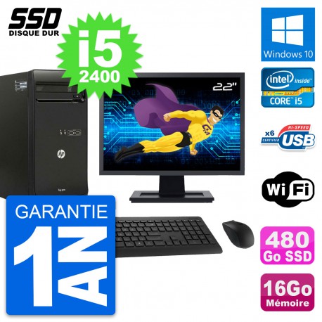 PC Tour HP Pro 3400 MT Ecran 22" Core i5-2400 RAM 16Go SSD 480Go Windows 10 Wifi