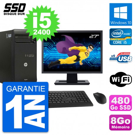 PC Tour HP Pro 3400 MT Ecran 27" Core i5-2400 RAM 8Go SSD 480Go Windows 10 Wifi