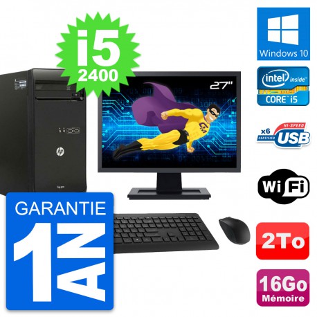 PC Tour HP Pro 3400 MT Ecran 27" i5-2400 RAM 16Go Disque 2To Windows 10 Wifi