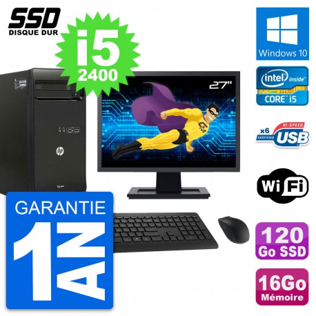 PC Tour HP Pro 3400 MT Ecran 27" Core i5-2400 RAM 16Go SSD 120Go Windows 10 Wifi