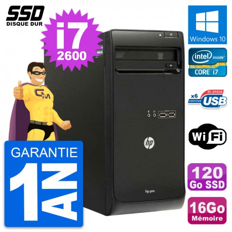 PC Tour HP Pro 3400 MT Intel Core i7-2600 RAM 16Go SSD 120Go Windows 10 Wifi