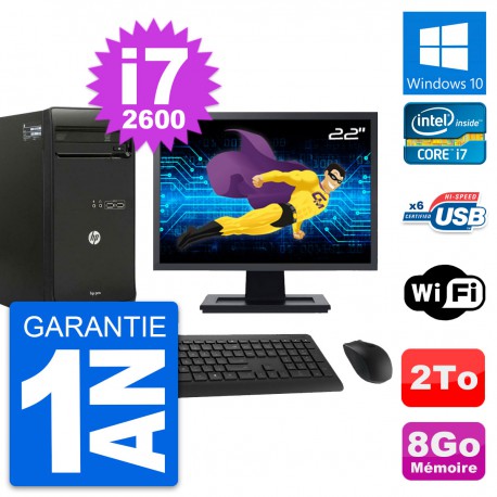 PC Tour HP Pro 3400 MT Ecran 22" Core i7-2600 RAM 8Go Disque 2To Windows 10 Wifi