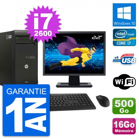 PC Tour HP Pro 3400 MT Ecran 22" i7-2600 RAM 16Go Disque 500Go Windows 10 Wifi