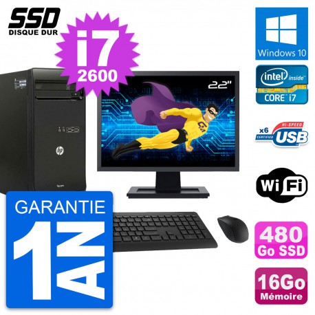 PC Tour HP Pro 3400 MT Ecran 22" Core i7-2600 RAM 16Go SSD 480Go Windows 10 Wifi