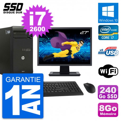 PC Tour HP Pro 3400 MT Ecran 27" Core i7-2600 RAM 8Go SSD 240Go Windows 10 Wifi