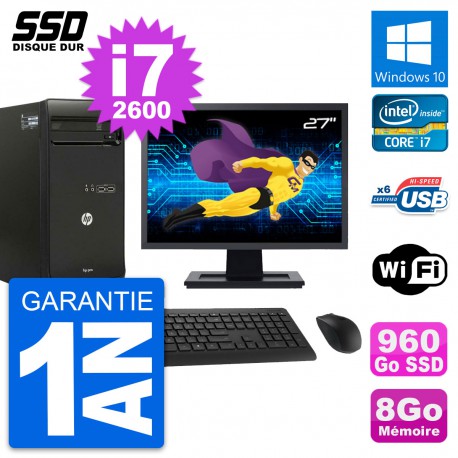 PC Tour HP Pro 3400 MT Ecran 27" Core i7-2600 RAM 8Go SSD 960Go Windows 10 Wifi