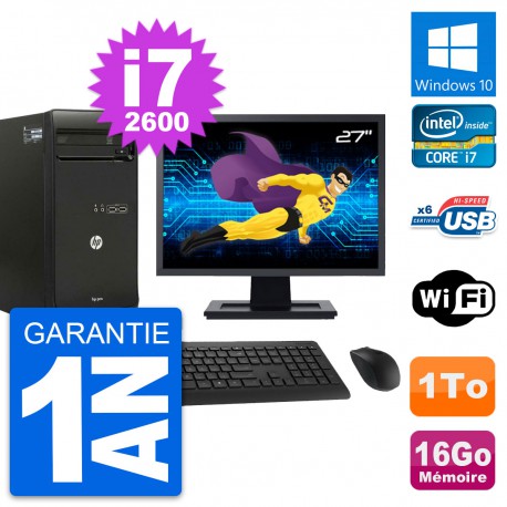 PC Tour HP Pro 3400 MT Ecran 27" i7-2600 RAM 16Go Disque 1To Windows 10 Wifi