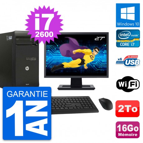 PC Tour HP Pro 3400 MT Ecran 27" i7-2600 RAM 16Go Disque 2To Windows 10 Wifi