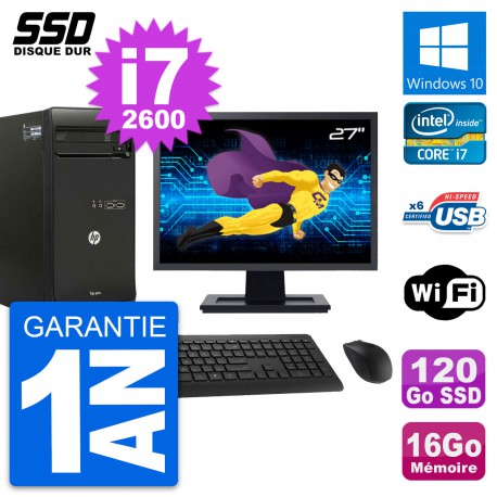 PC Tour HP Pro 3400 MT Ecran 27" Core i7-2600 RAM 16Go SSD 120Go Windows 10 Wifi