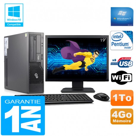 PC Fujitsu Esprimo E500 E85+ SFF Intel G640 4Go Disque 1 To Wifi W7 Ecran 19"