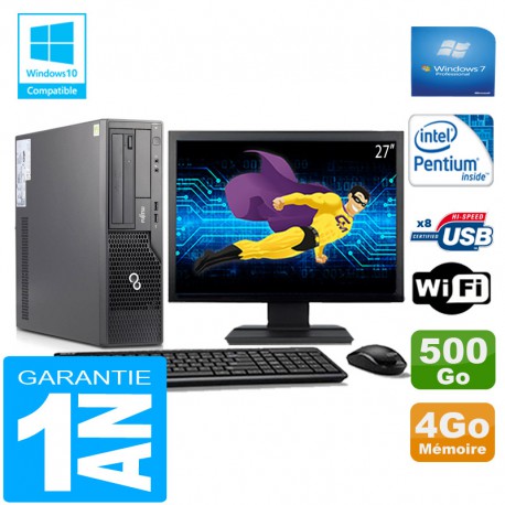 PC Fujitsu Esprimo E500 E85+ SFF G640 RAM 4Go Disque 500Go Wifi W7 Ecran 27"
