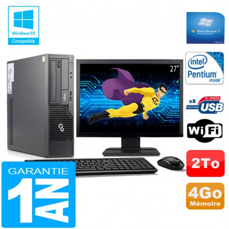 PC Fujitsu Esprimo E500 E85+ SFF Intel G640 4Go Disque 2 To Wifi W7 Ecran 27"
