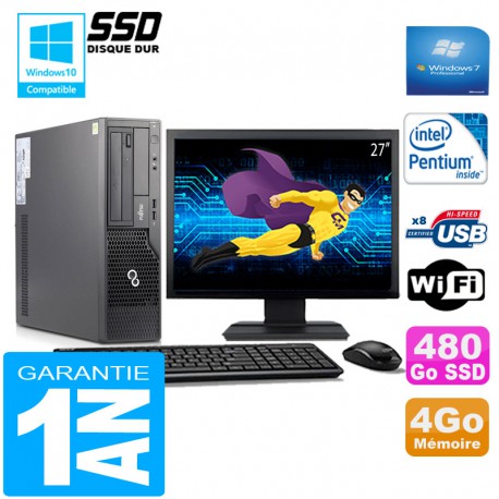 PC Fujitsu Esprimo E500 E85+ SFF G640 4Go Disque 480Go SSD Wifi W7 Ecran 27"